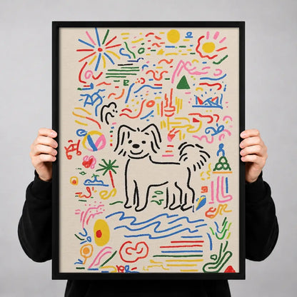 Abstract Dog Doodle Pattern Wall Art 3