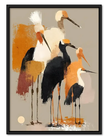 Abstract Gathering of Tall Birds Wall Art 1