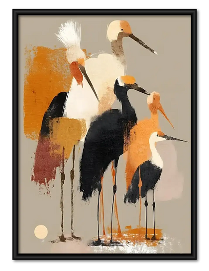 Abstract Gathering of Tall Birds Wall Art