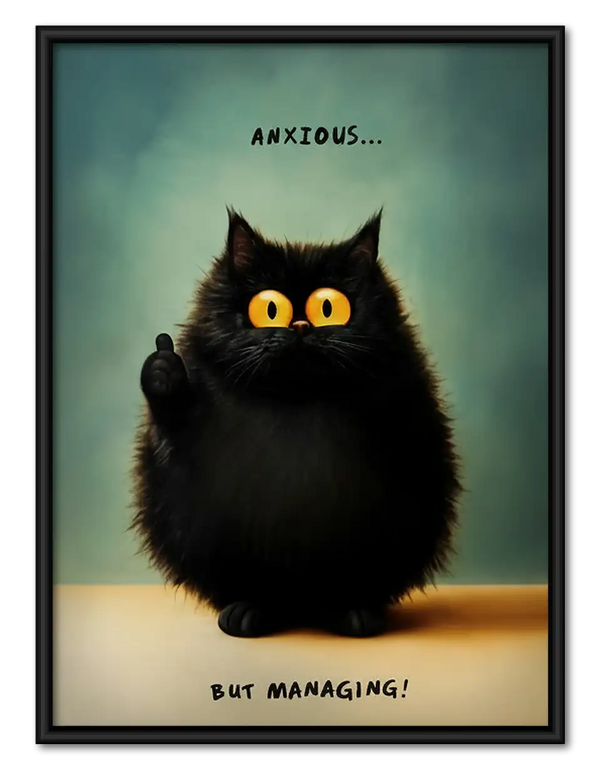 Anxious but Managing Black Cat Wall Art