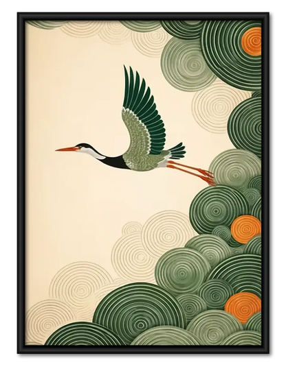 Art Deco Crane Botanical Wall Art 1