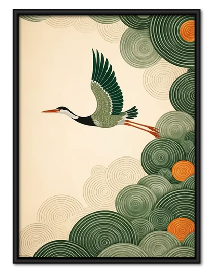 Art Deco Crane Botanical Wall Art