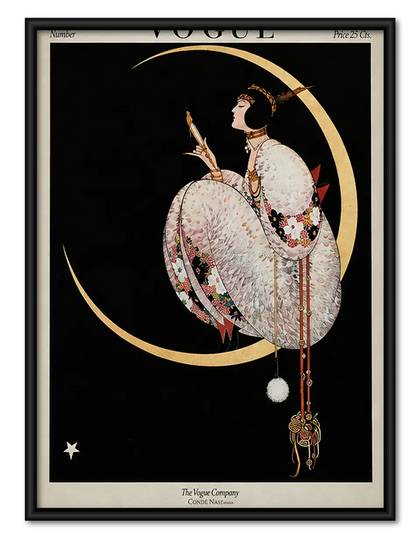 Art Deco Woman Beneath Crescent Moon Wall Art