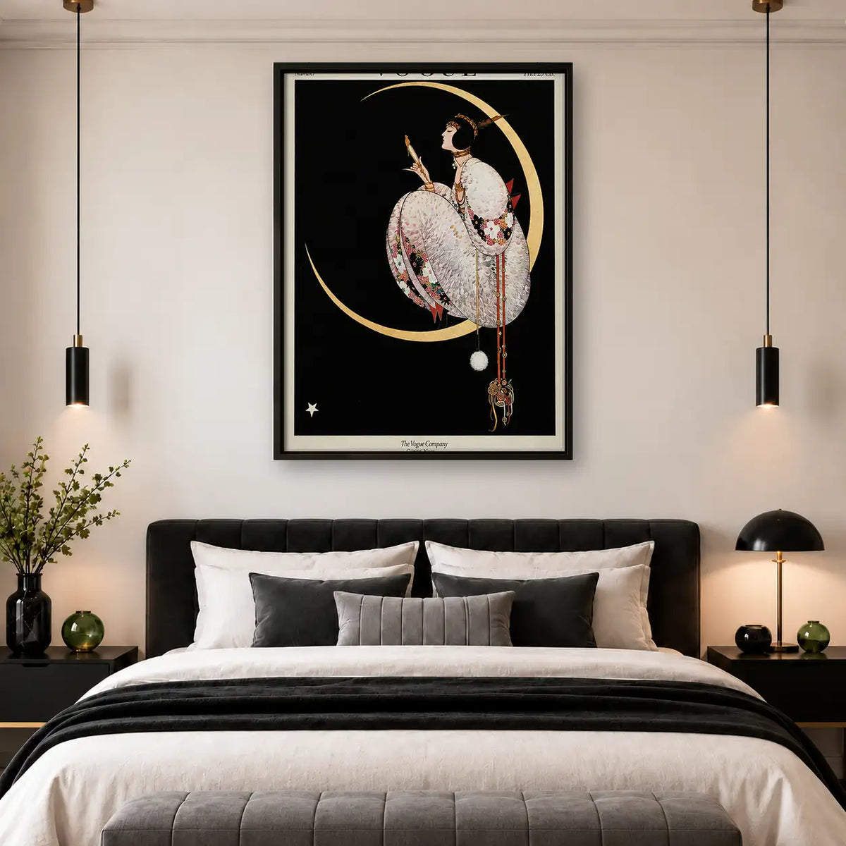Art Deco Woman Beneath Crescent Moon Wall Art 4