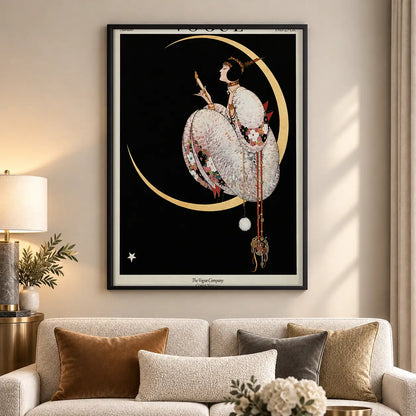 Art Deco Woman Beneath Crescent Moon Wall Art 5