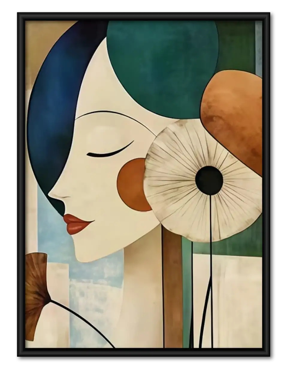 Art Deco Woman with White Flower Wall Art 1