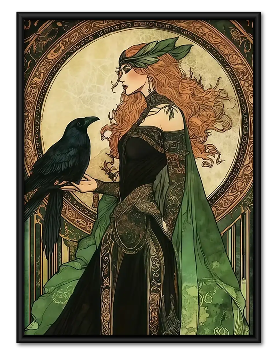 Art Nouveau Woman with Black Cat Wall Art 1