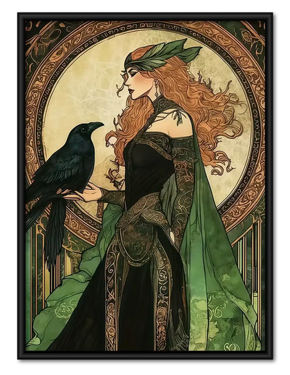 Art Nouveau Woman with Black Cat Wall Art