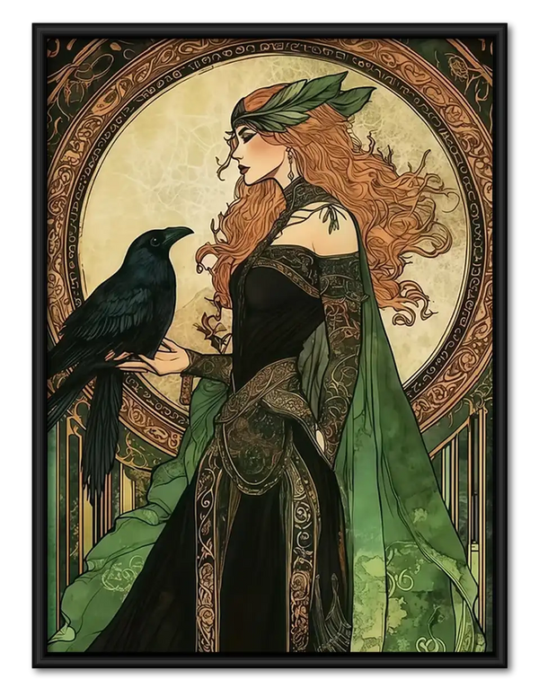 Art Nouveau Woman with Black Cat Wall Art