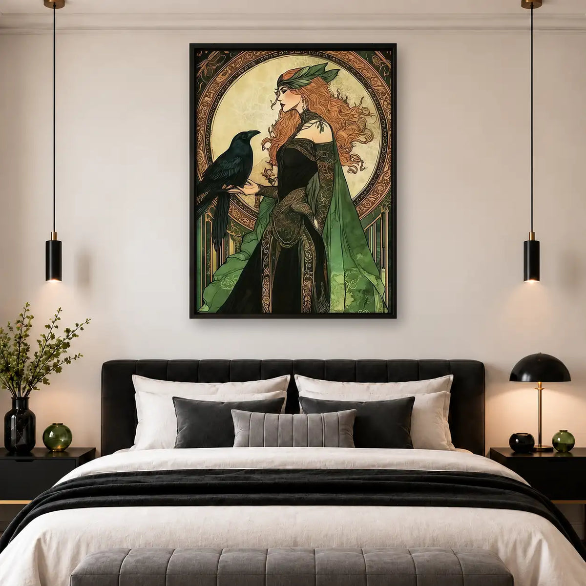 Art Nouveau Woman with Black Cat Wall Art 4