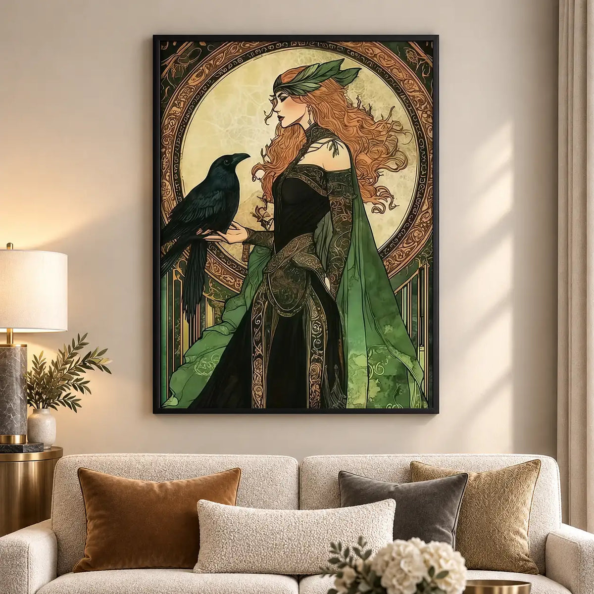 Art Nouveau Woman with Black Cat Wall Art 5