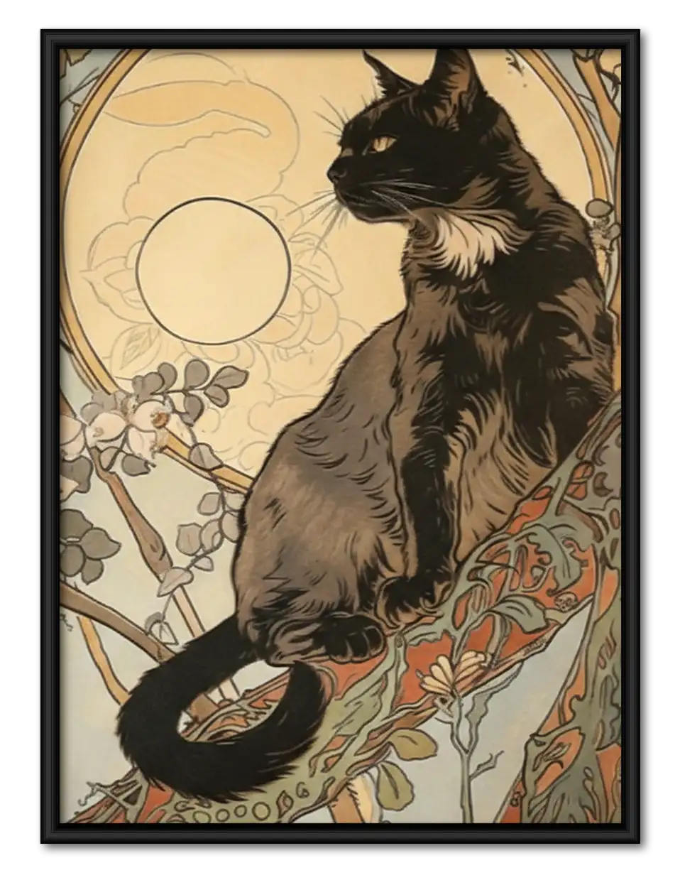 Art Nouveau Woman with Tabby Cat Wall Art 1
