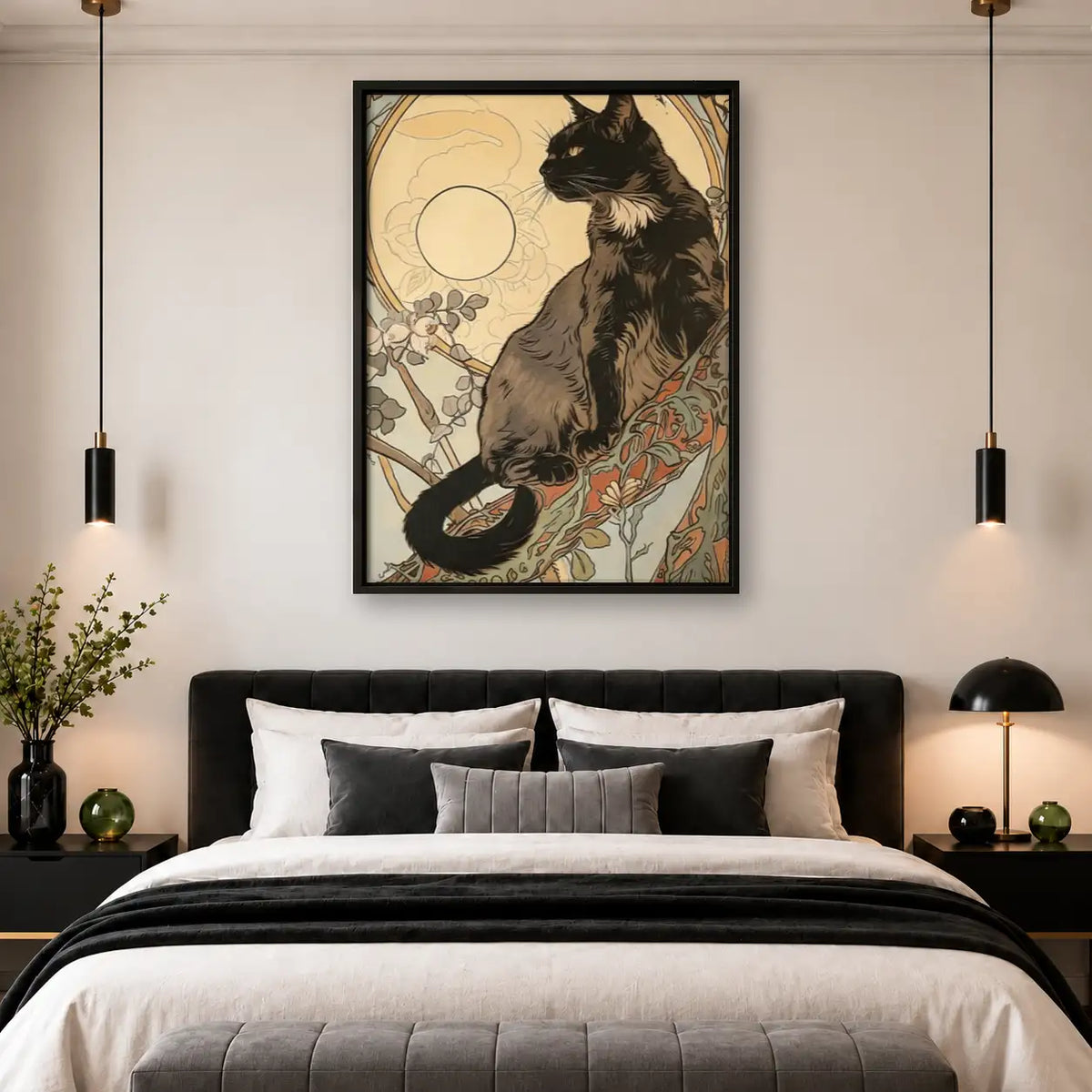 Art Nouveau Woman with Tabby Cat Wall Art 4