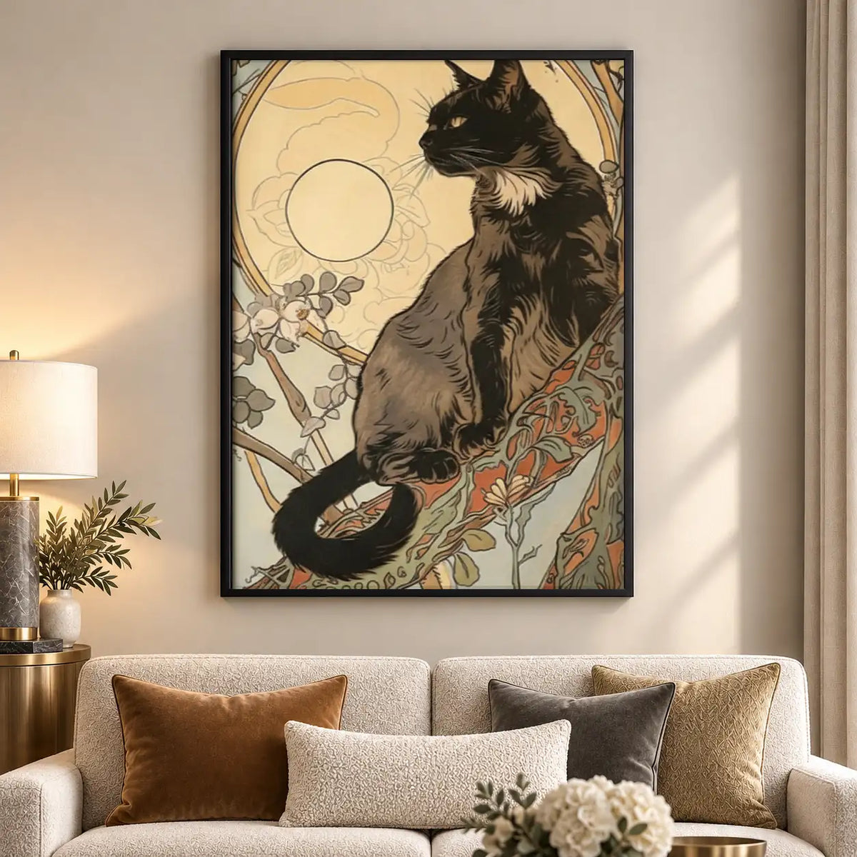 Art Nouveau Woman with Tabby Cat Wall Art 5