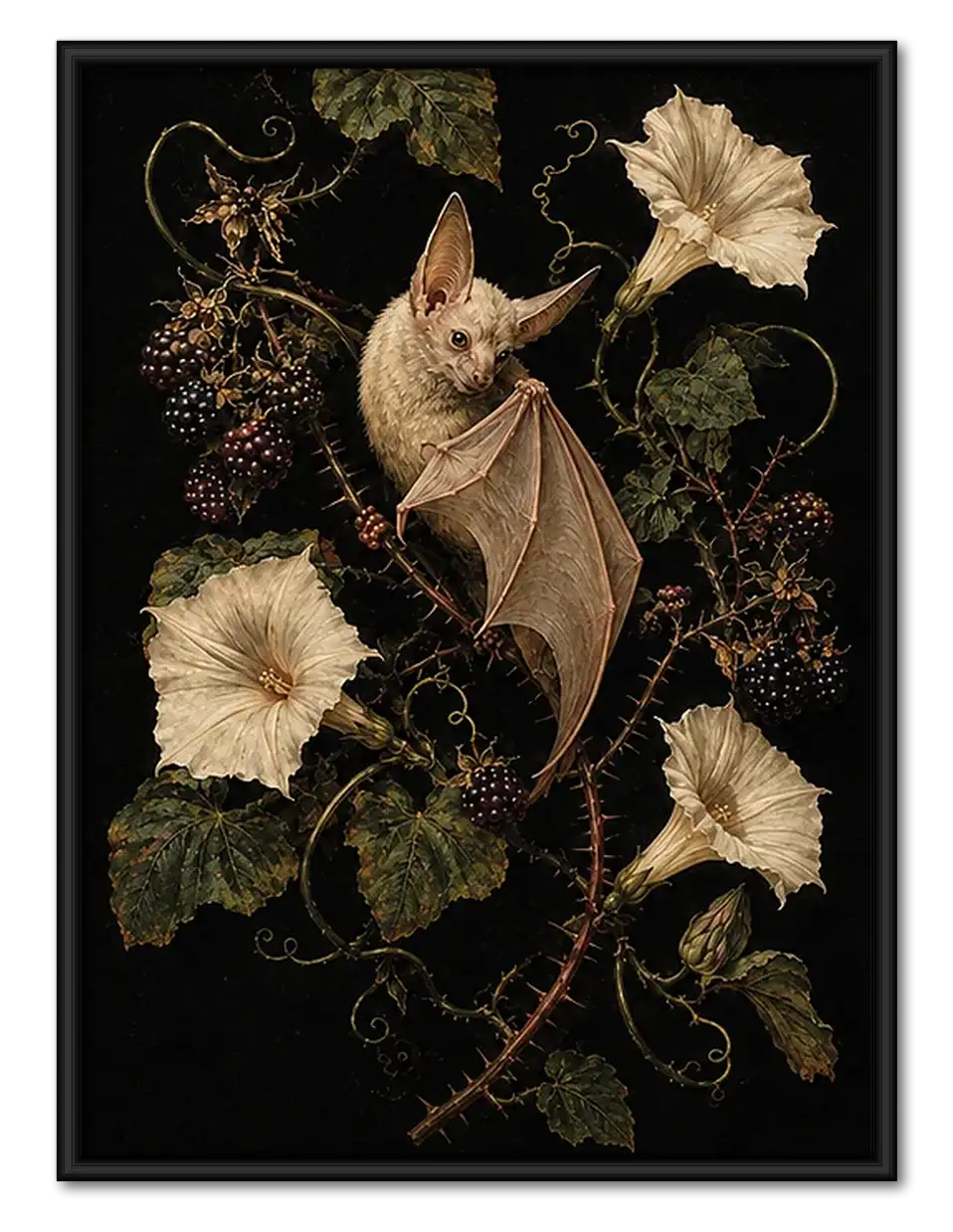 Bat and White Flowers Wall Art 1