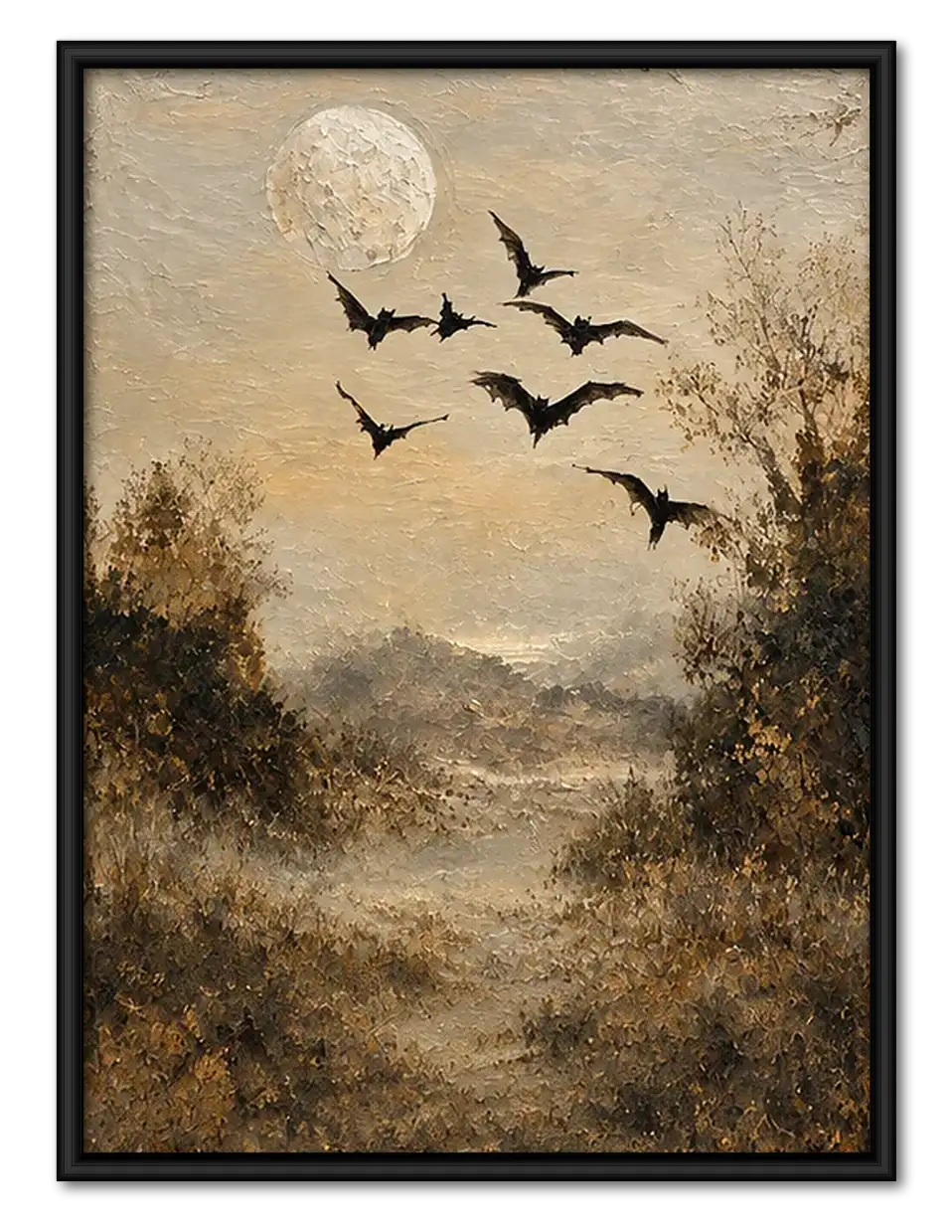 Bats Flying beneath Pale Moon Wall Art 1