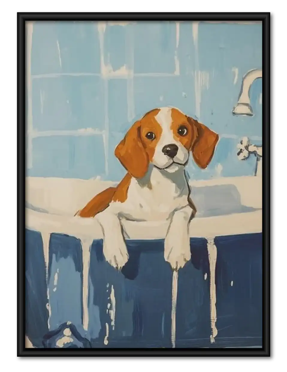 Beagle Relaxing in Blue Bathtub Wall Art 1