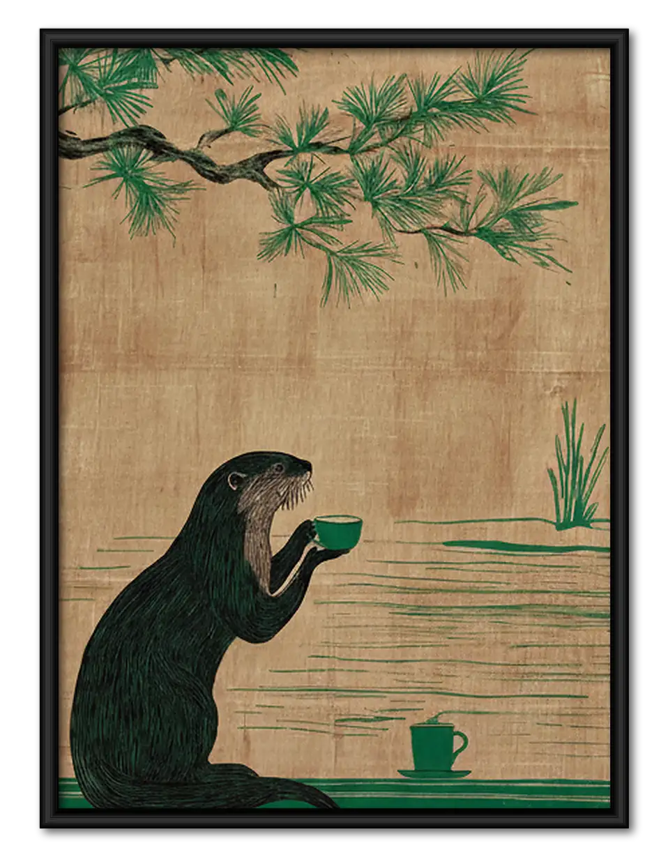 Bear Drinking Tea beneath Bamboo Wall Art 1