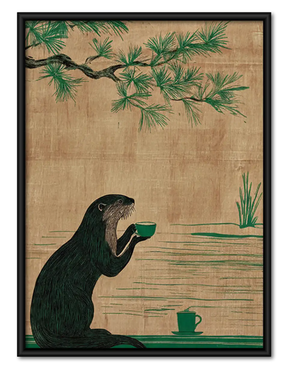 Bear Drinking Tea beneath Bamboo Wall Art