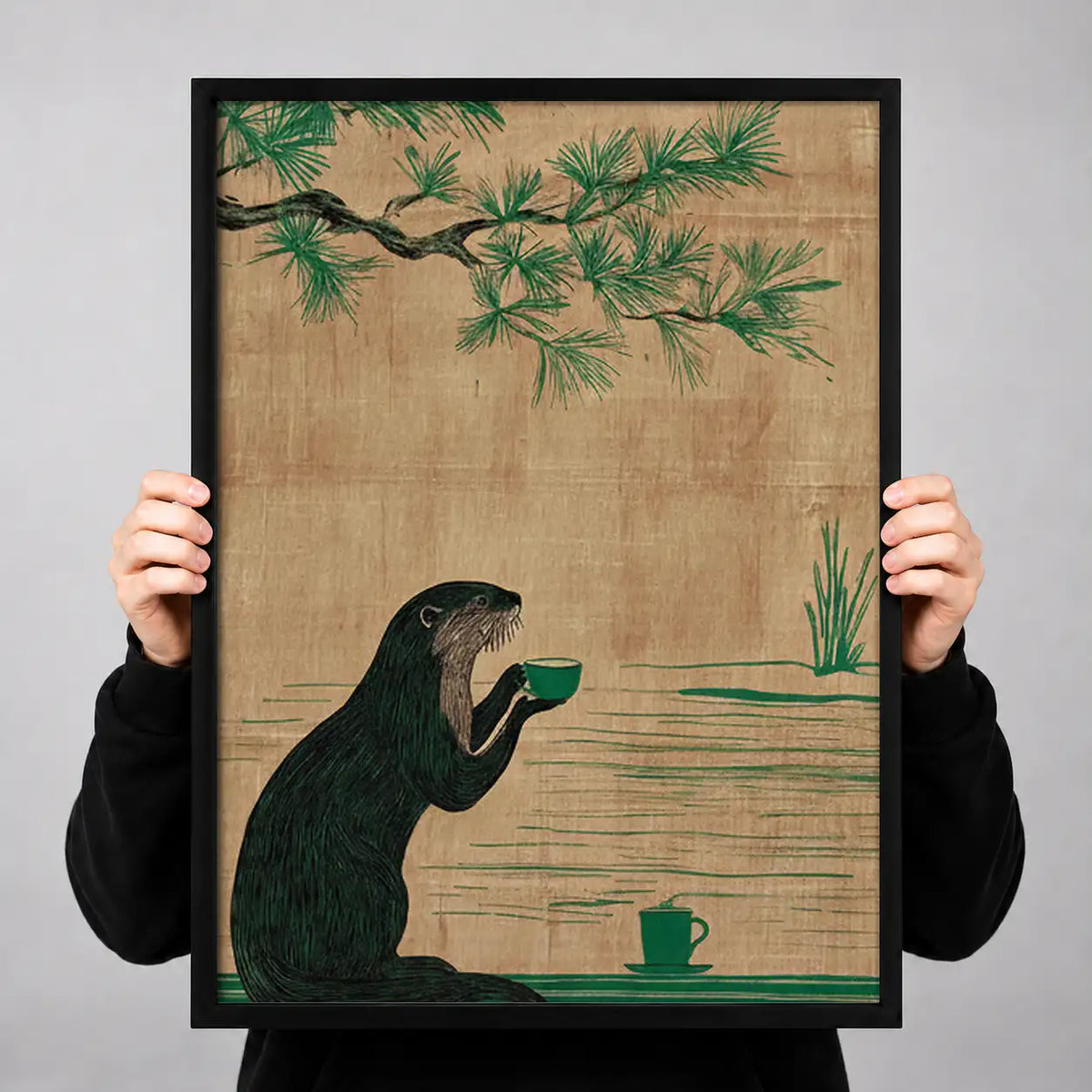 Bear Drinking Tea beneath Bamboo Wall Art 3