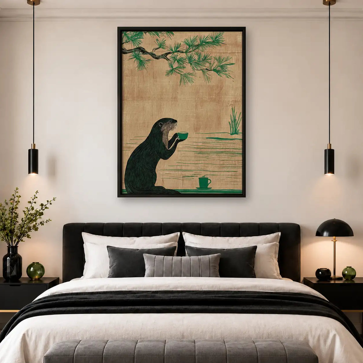 Bear Drinking Tea beneath Bamboo Wall Art 4