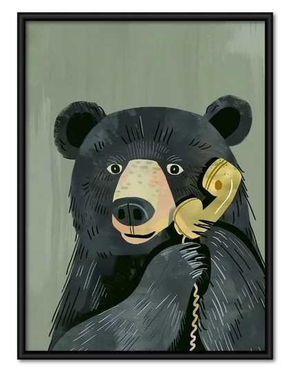 Bear Talking on Vintage Telephone Wall Art