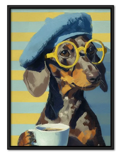 Beret Dachshund with Round Glasses Wall Art 1