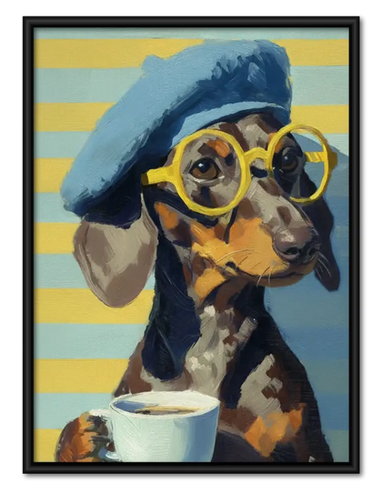 Beret Dachshund with Round Glasses Wall Art