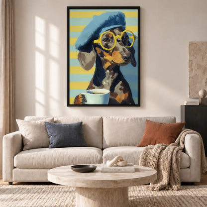 Beret Dachshund with Round Glasses Wall Art 2
