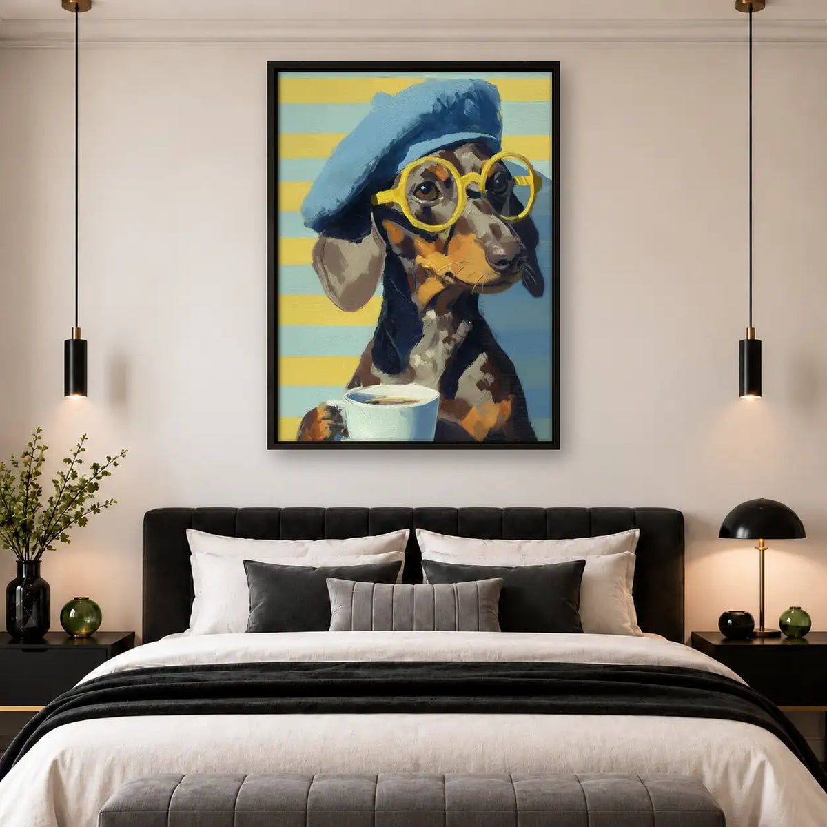 Beret Dachshund with Round Glasses Wall Art 4