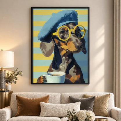 Beret Dachshund with Round Glasses Wall Art 5