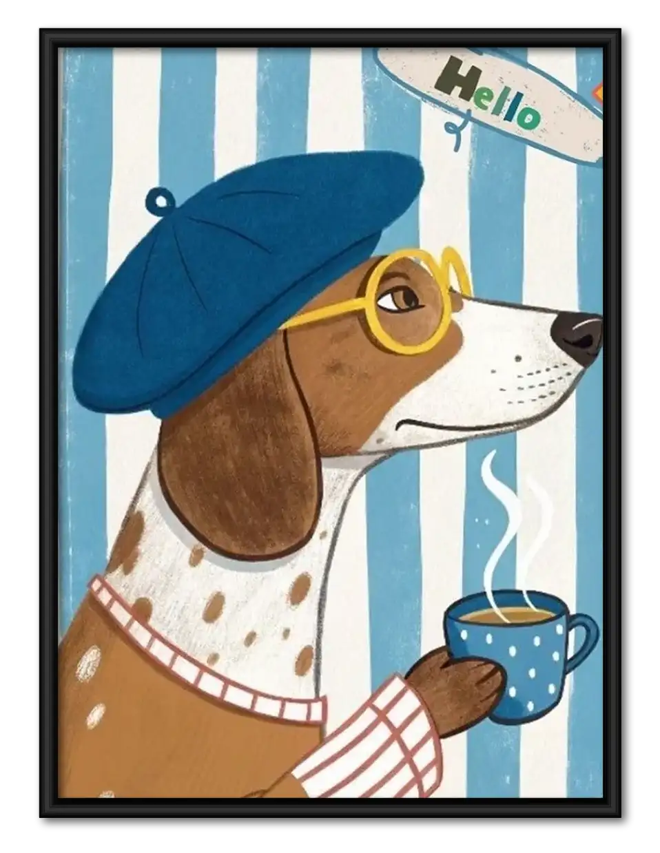 Beret Dog at the Cafe Wall Art 1