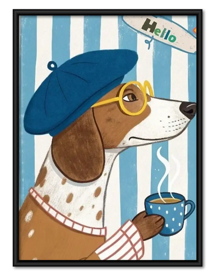 Beret Dog at the Cafe Wall Art