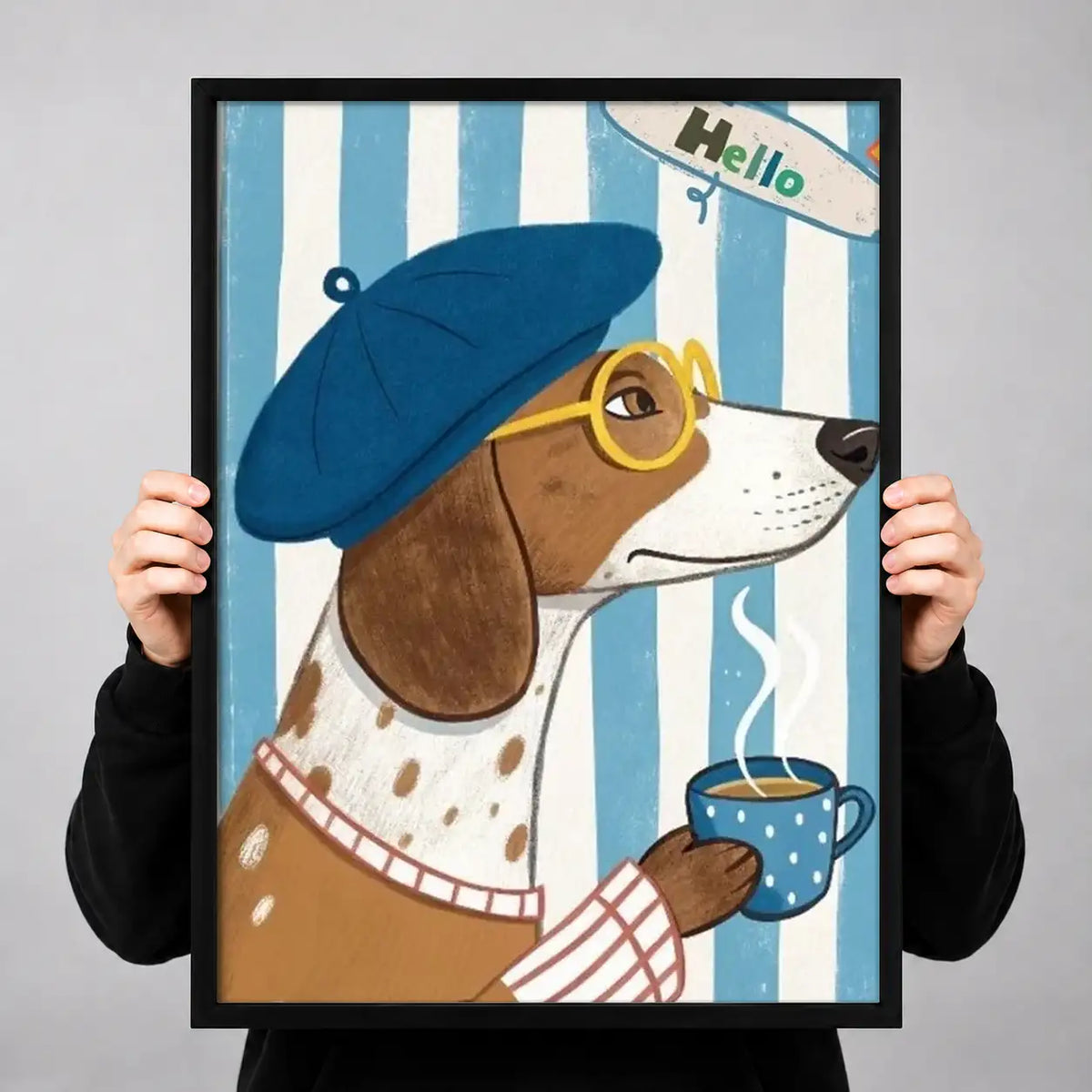 Beret Dog at the Cafe Wall Art 3