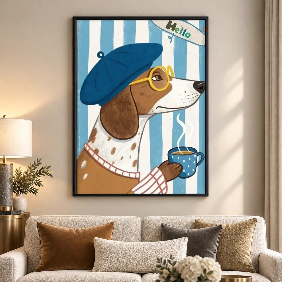 Beret Dog at the Cafe Wall Art 5
