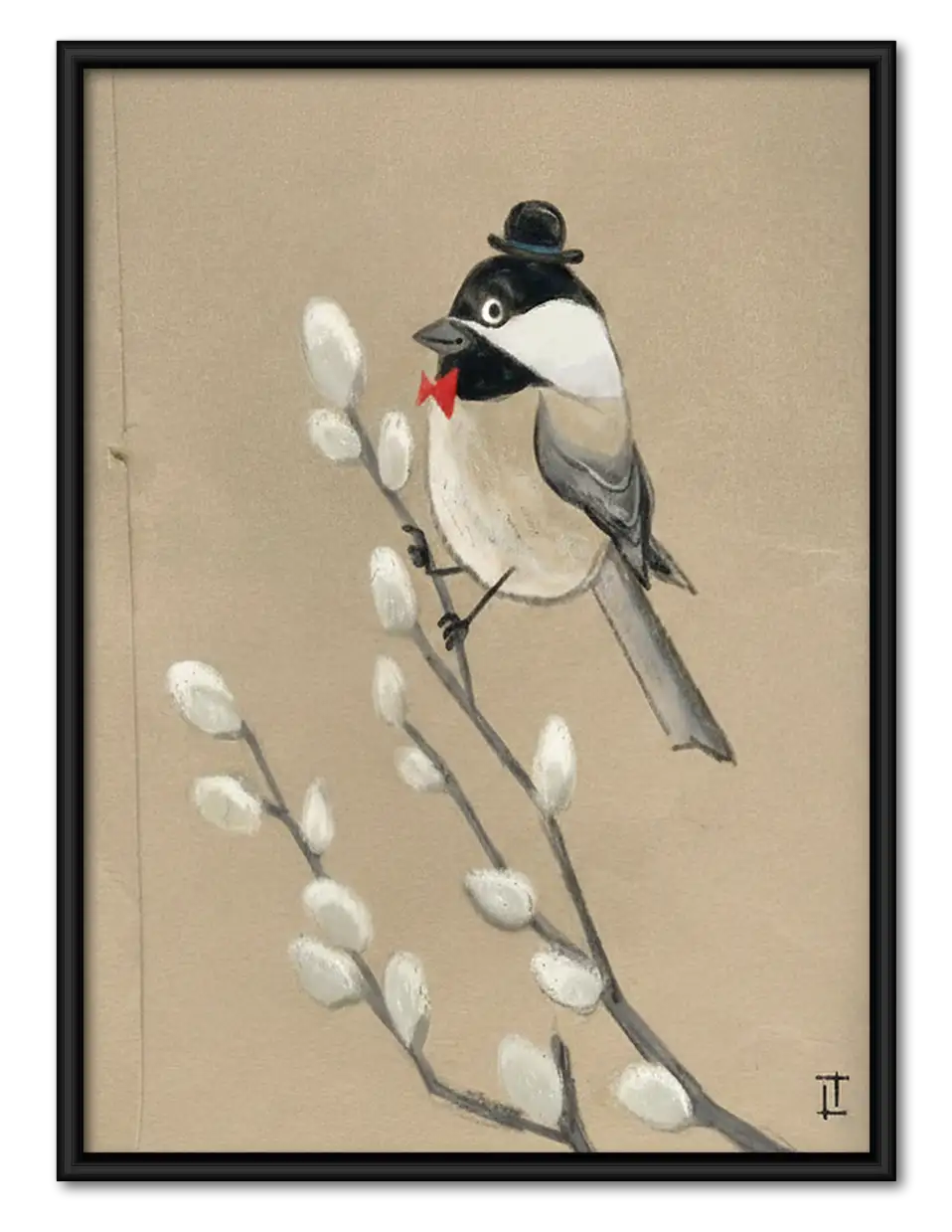 Bird on White Blossom Branch Wall Art 1