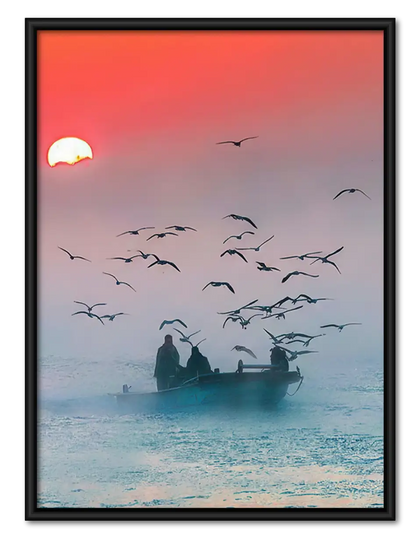 Birds over Misty Blue Sea Wall Art