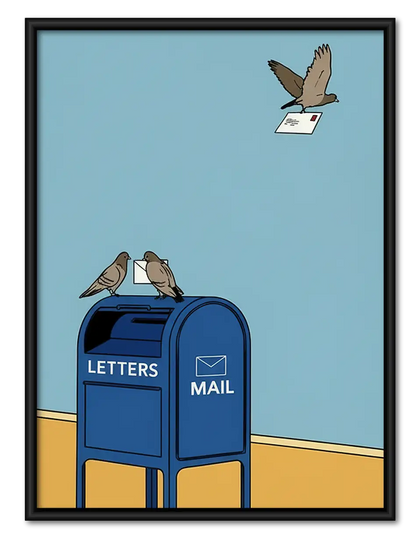 Birds Perched on Blue Mailbox Wall Art