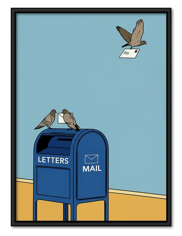 Birds Perched on Blue Mailbox Wall Art