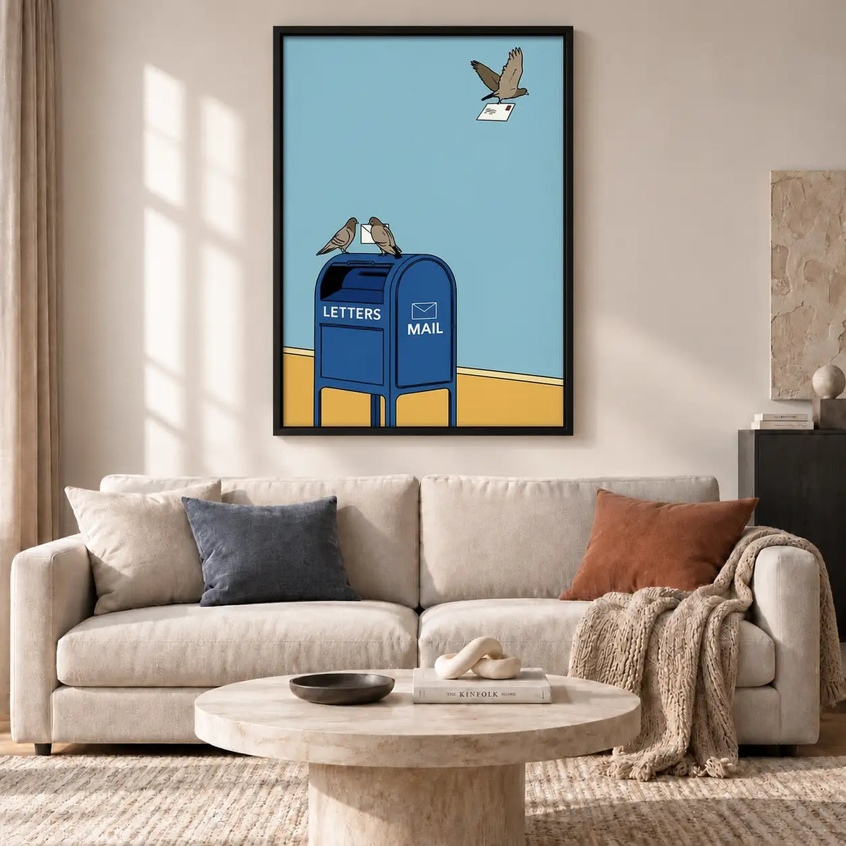 Birds Perched on Blue Mailbox Wall Art 2