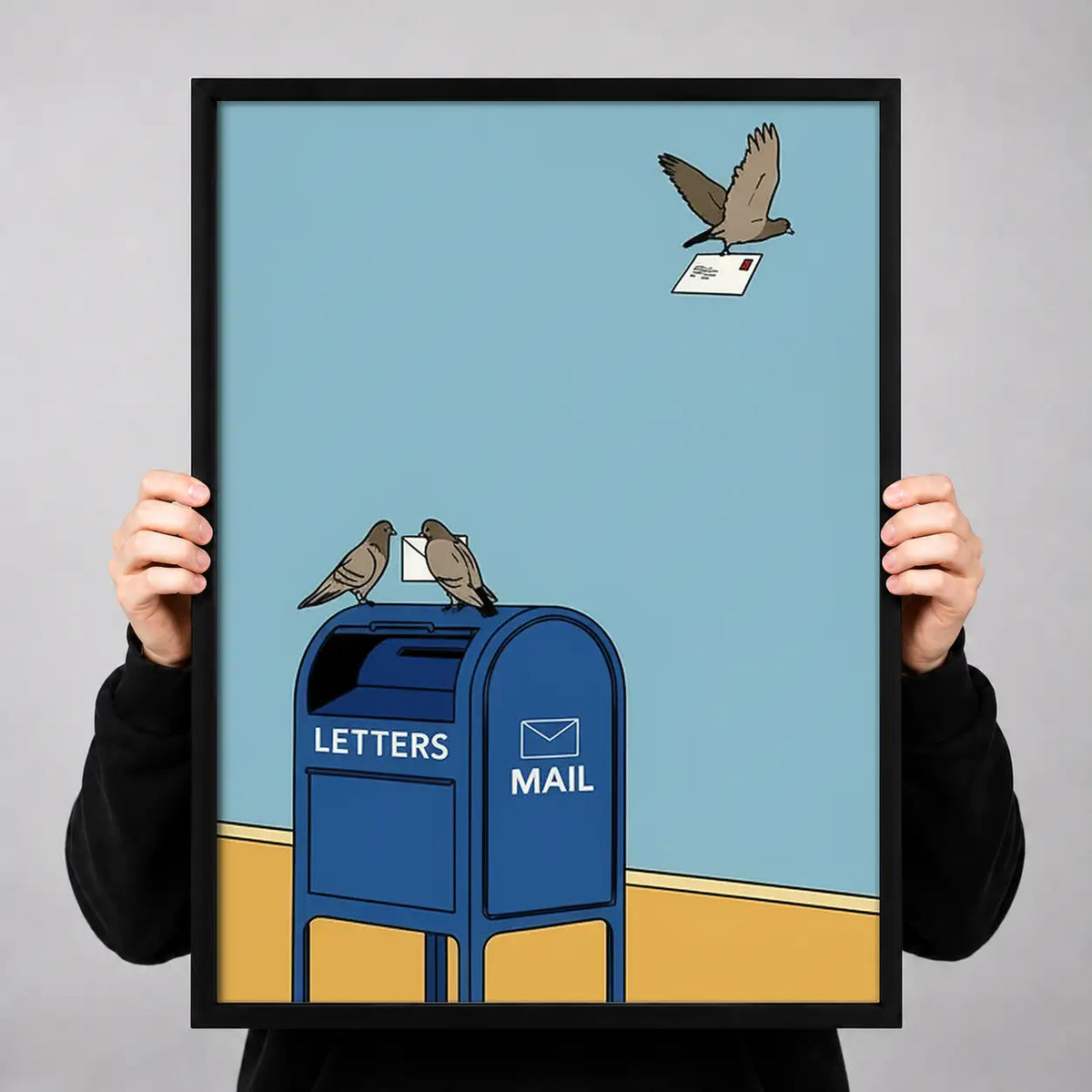 Birds Perched on Blue Mailbox Wall Art 3