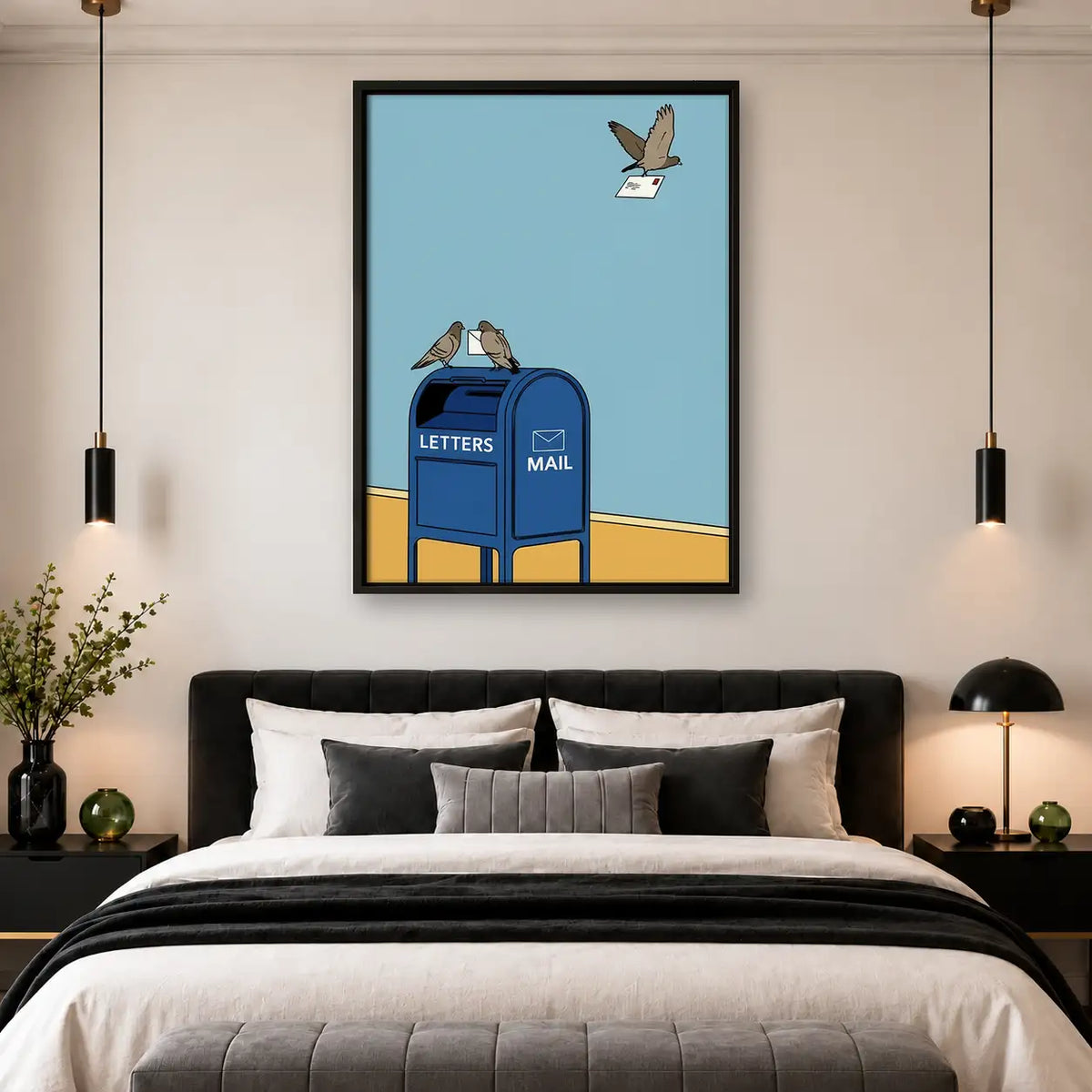 Birds Perched on Blue Mailbox Wall Art 4