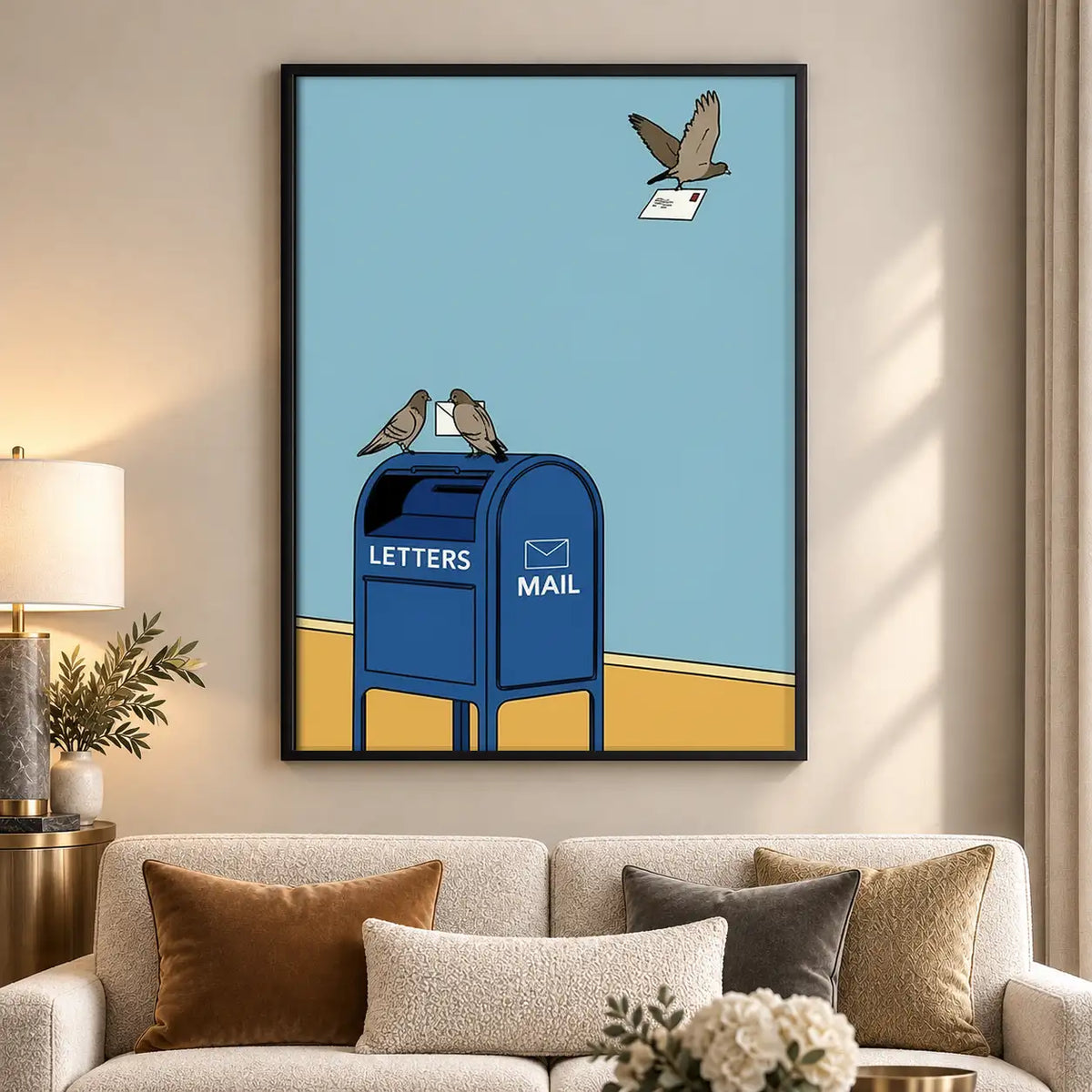Birds Perched on Blue Mailbox Wall Art 5
