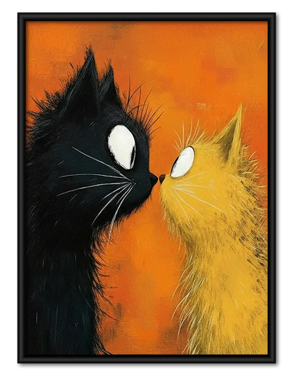 Black and Orange Cats Embracing Wall Art