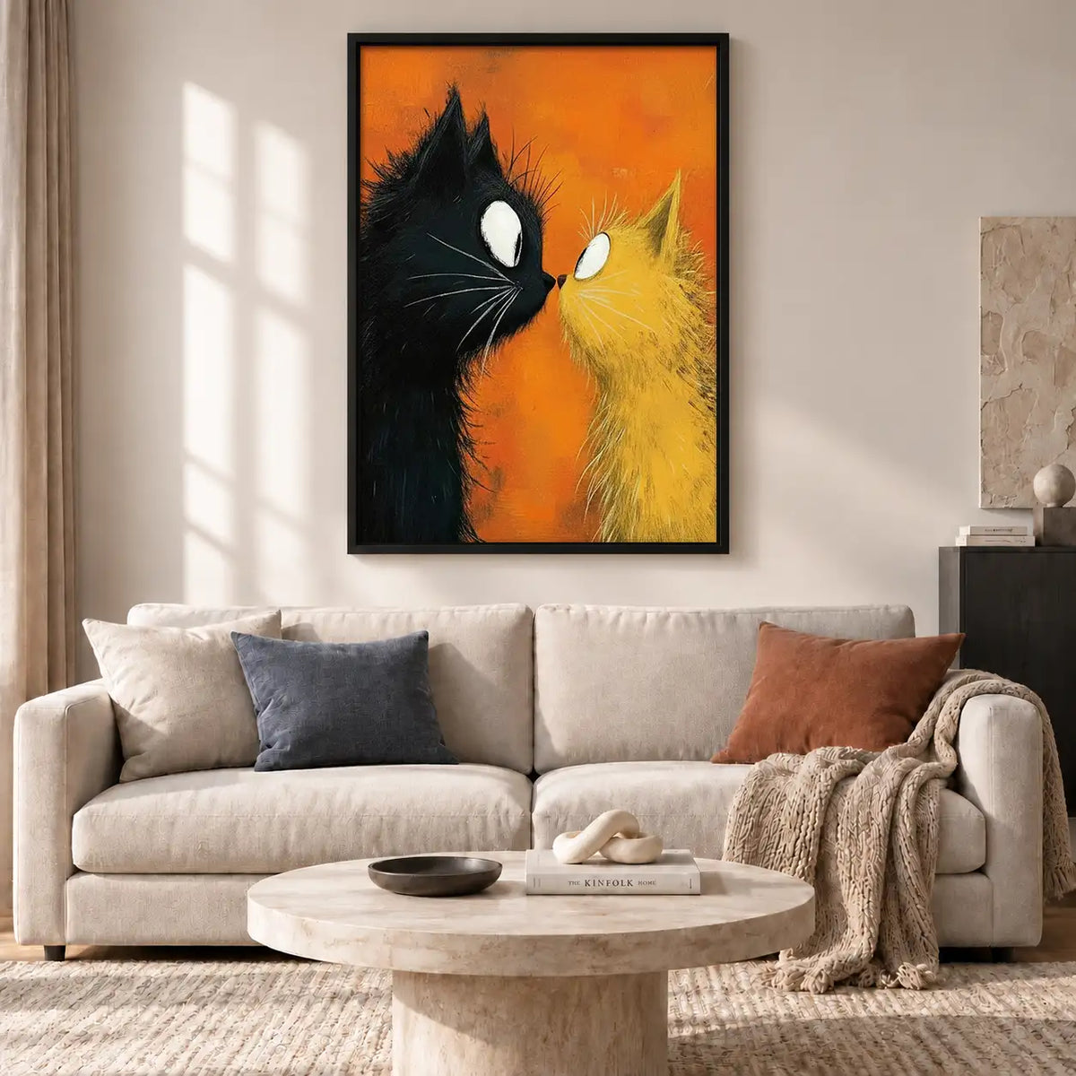 Black and Orange Cats Embracing Wall Art 2