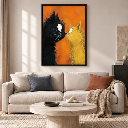 Black and Orange Cats Embracing Wall Art 2