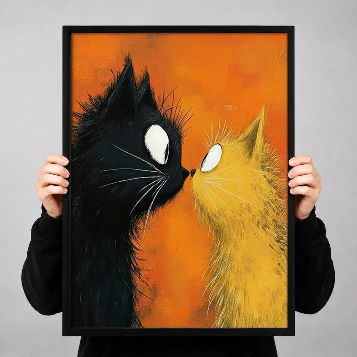 Black and Orange Cats Embracing Wall Art 3