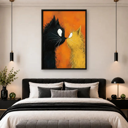 Black and Orange Cats Embracing Wall Art 4