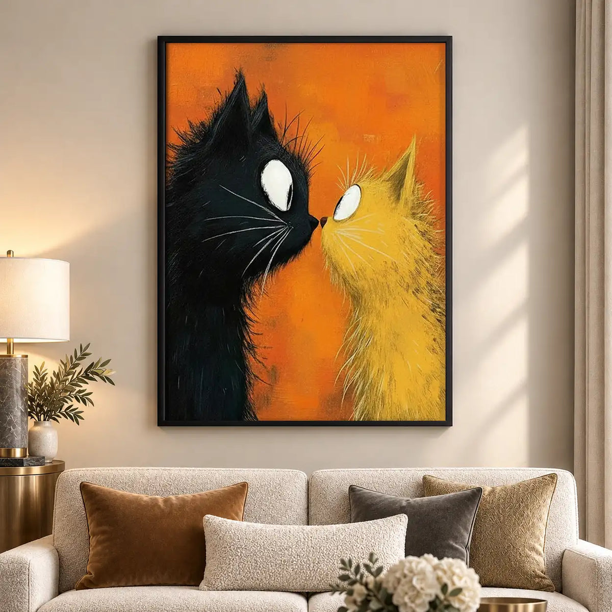 Black and Orange Cats Embracing Wall Art 5