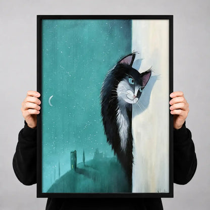 Black and White Cat at Blue Window Wall Art 3